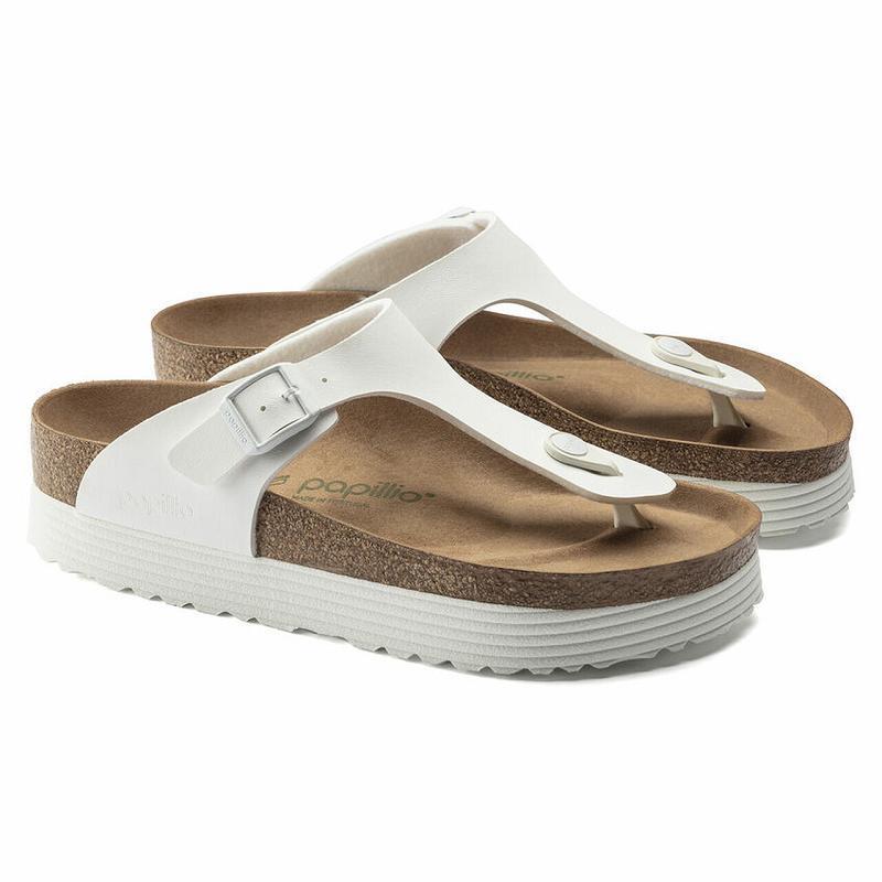 Birkenstock Papillio Platform Vegan Birko Flor Gizeh Dame Hvide | DK 443SGL